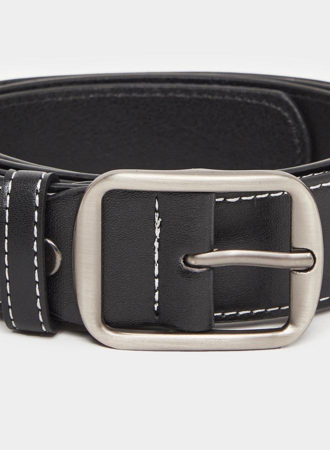Styli Men Square Buckle Casual Black Belt - Image 2